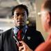 Eastern Michigan University senior defensive lineman Kalonji Kashama is interviewed by a reporter during MAC Media Day at Ford Field in Detroit on Tuesday Melanie Maxwell | AnnArbor.com
